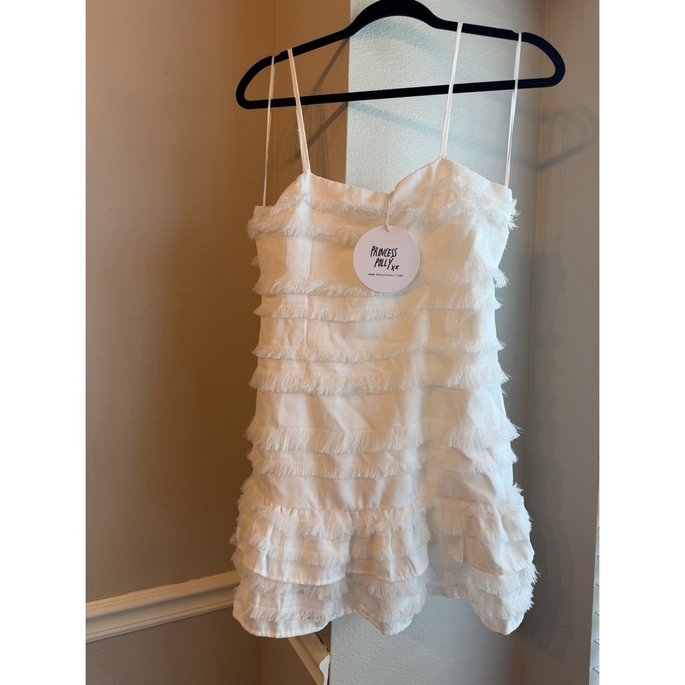 Princess Polly Molina White Solid Fringe Ruffle Mini Dress Sleeveless Zip US 6 - Picture 3 of 12